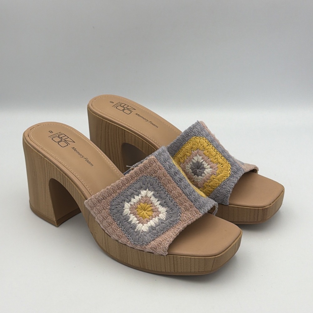 Boho Granny Square Crochet Platform Slip On Cottagecore Chunky Heels Size 8